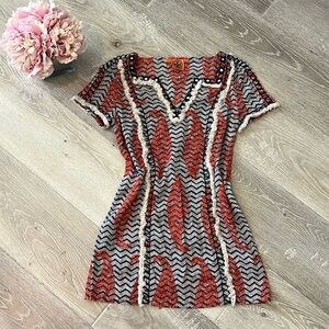Tory Burch Red, Black & White Knit Swim Coverup